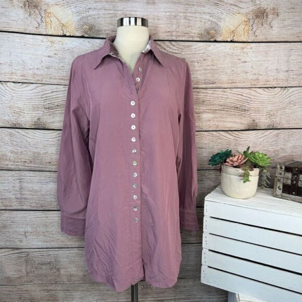 Soft Surroundings Women's Medium Pink Button-Up Collared Tencel Tunic Shirt